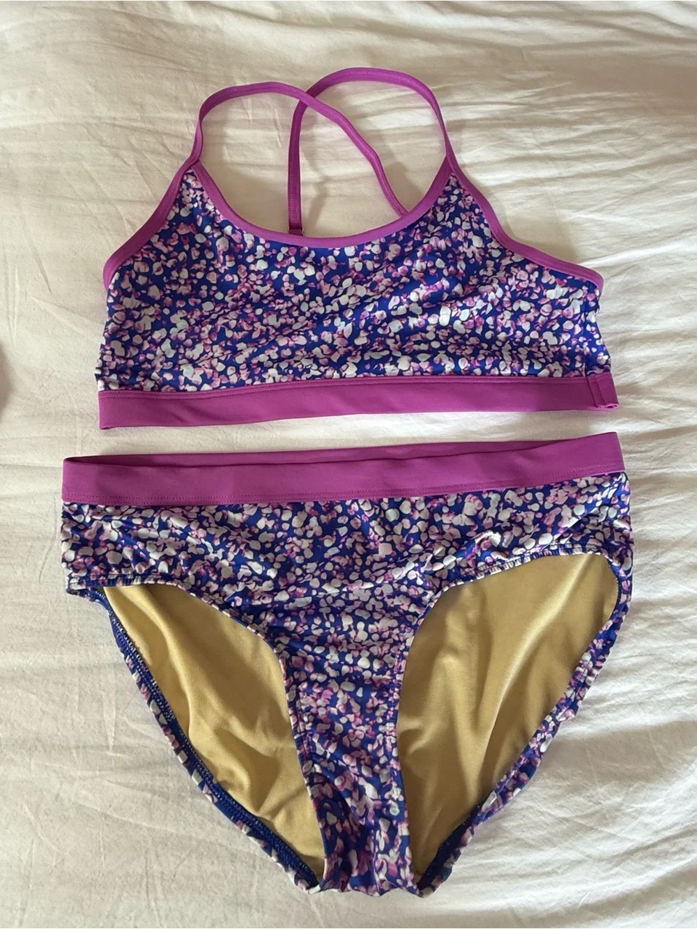Lands' End Purple Floral Tankini Set with Rash Guard Pieces
